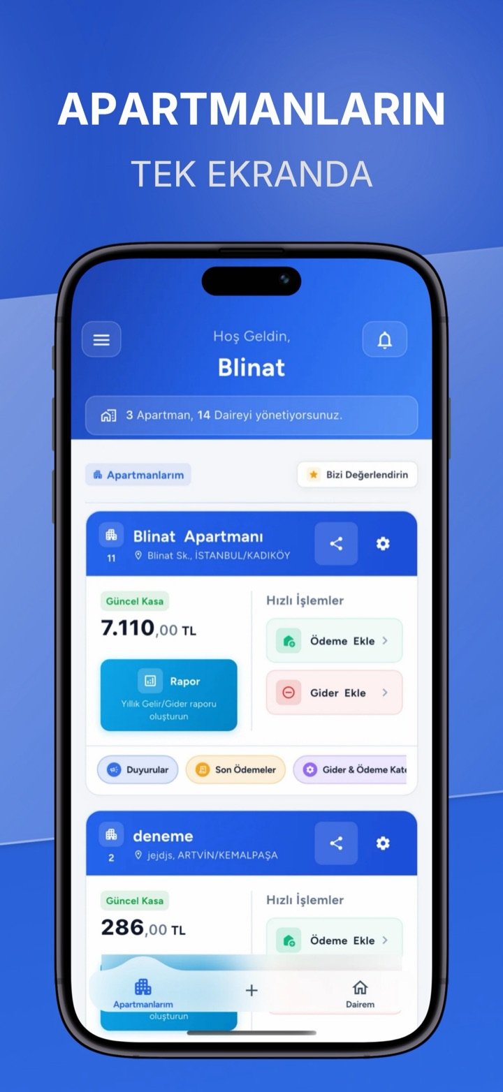 Blinat apartman listesi: birden fazla blok, güncel kasa ve hızlı işlemler